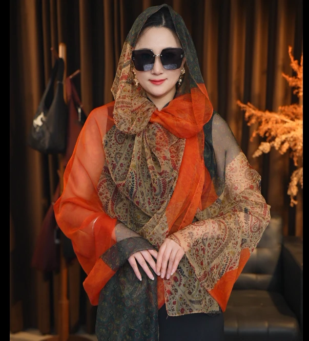 1036 异域风情 亮丽橘优柔纱130x180丝巾沙滩巾气质时尚防晒