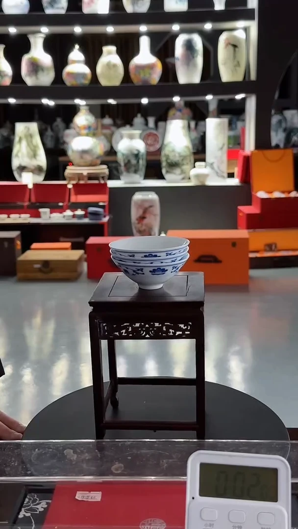 【闪购商品】釉中彩蓝芙蓉3个斗笠杯60cc