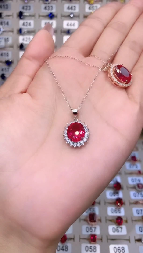银S925镶嵌颈饰红宝石1012白