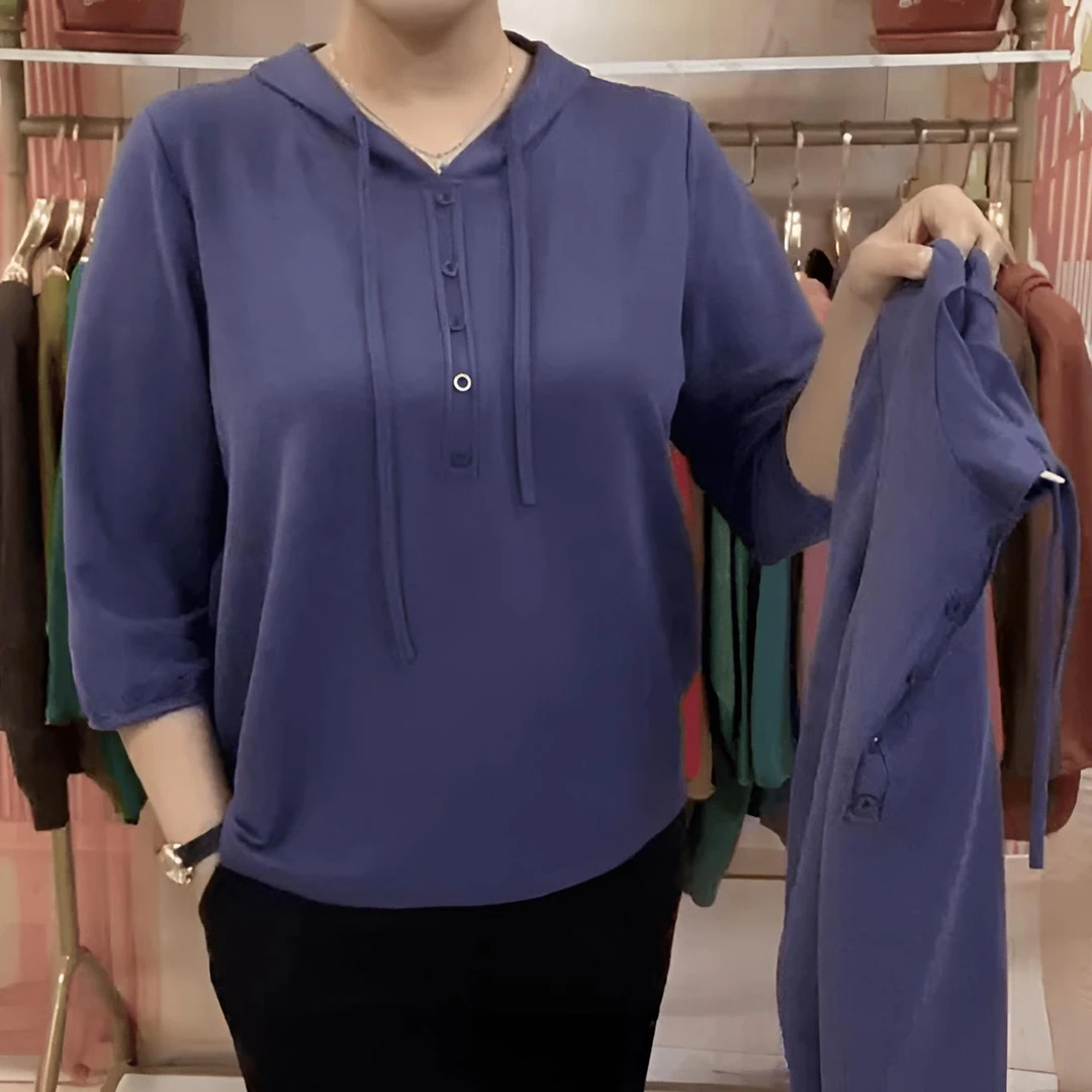 洋气妈妈装弹力上衣T恤女春夏新款连帽七分袖宽松百搭休闲