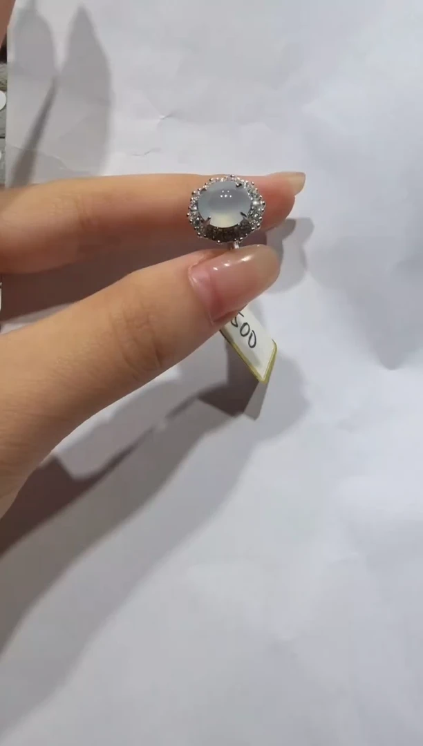 银S925镶嵌戒指翡翠缅甸A货翡翠戒指