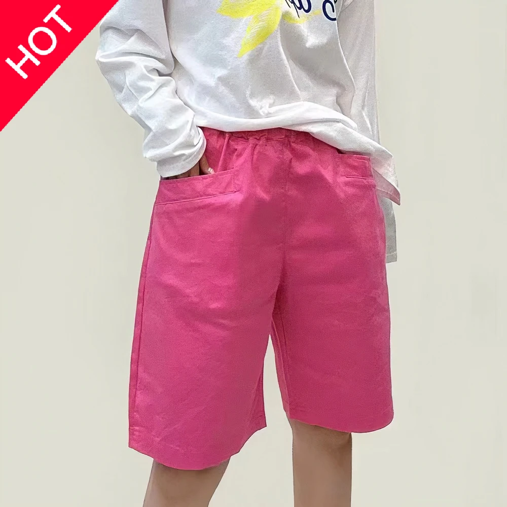 【xineba2】松紧腰休闲阔腿短裤2024新款女士时尚洋气舒适百搭