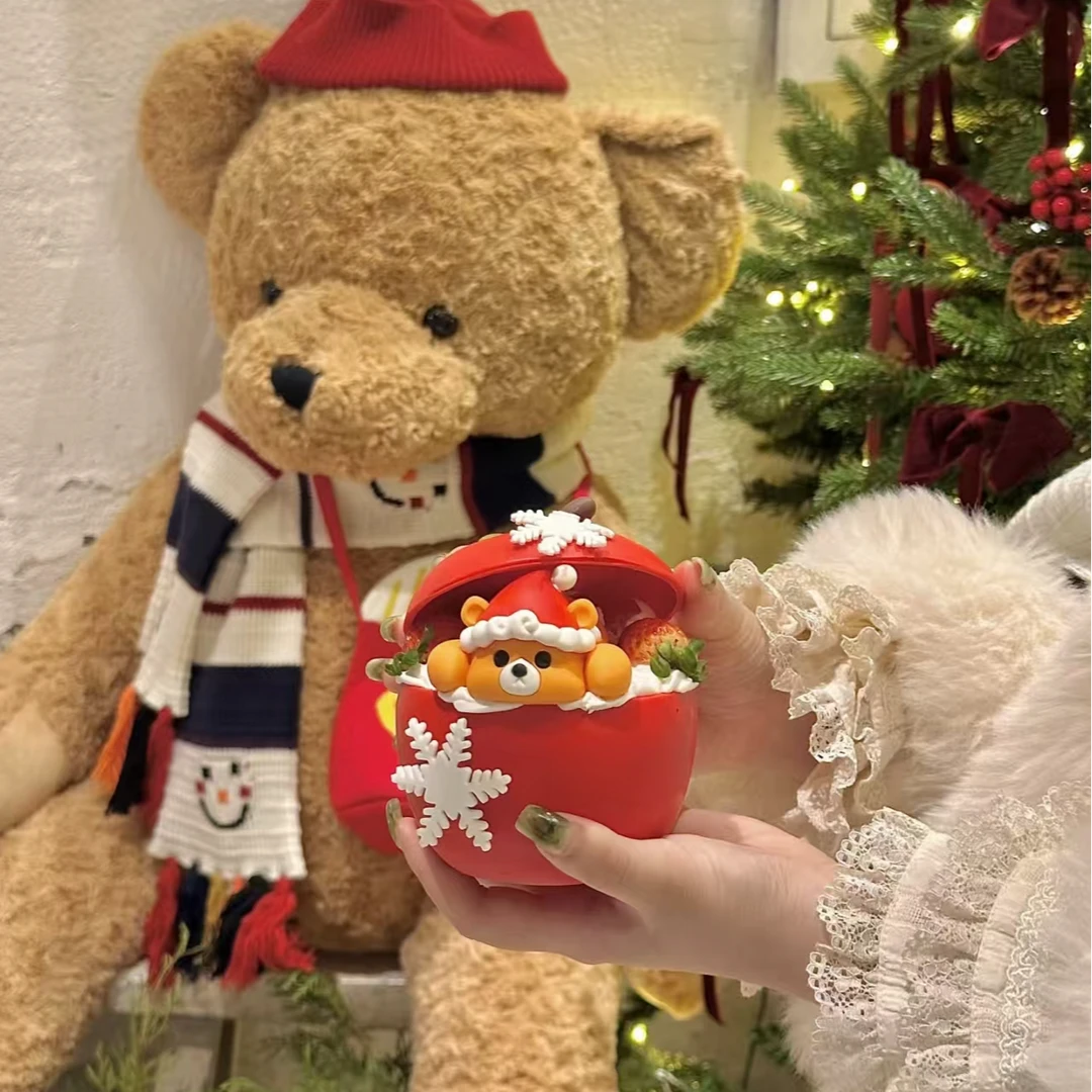 2025新品揭盖小熊巧克力苹果壳圣诞节平安果巧克力球蛋糕装饰