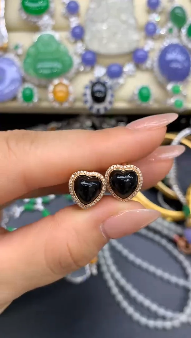 翡翠18K金镶嵌耳饰340-中国好珍宝