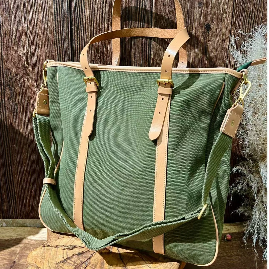 帆布配皮单肩手提斜挎包日系大包时尚
