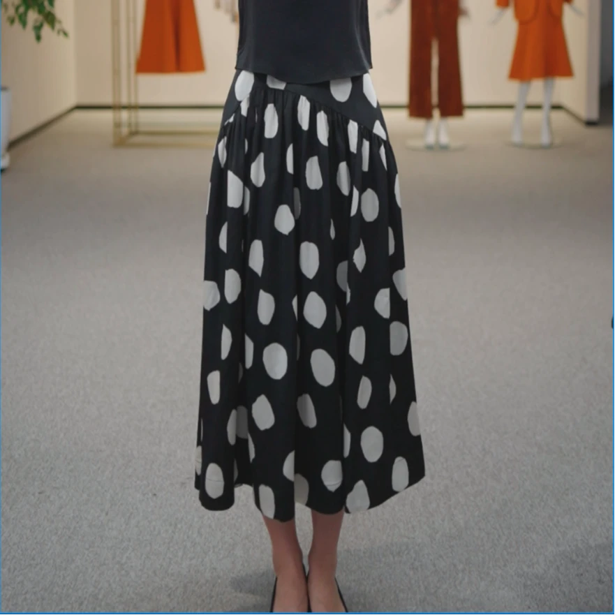 GIRDEAR/哥弟新款法式优雅赫本风高腰百搭大摆长款半身裙120011