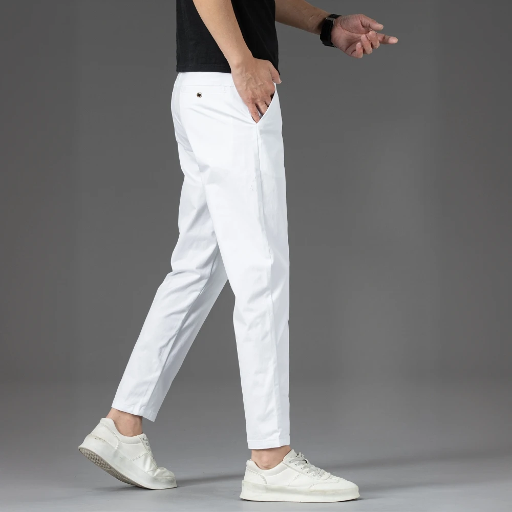 吉伦略索九分休闲裤男夏季薄款修身直筒9分小西裤新款棉裤子男士