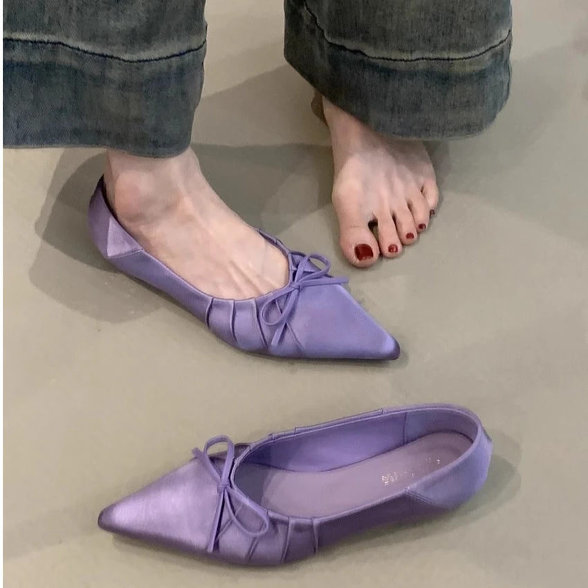 MLC-399-18温柔仙女单鞋女2025春季法式紫色褶皱尖头内增高晚晚鞋