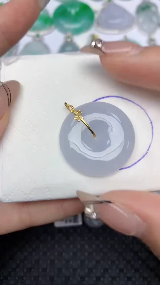 颈饰18K金镶嵌翡翠天然缅甸翡翠a货百元以上9元证书费自理