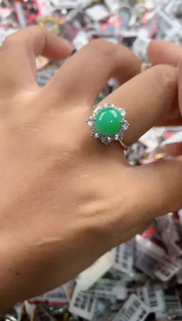 银S925镶嵌戒指翡翠5555-----9