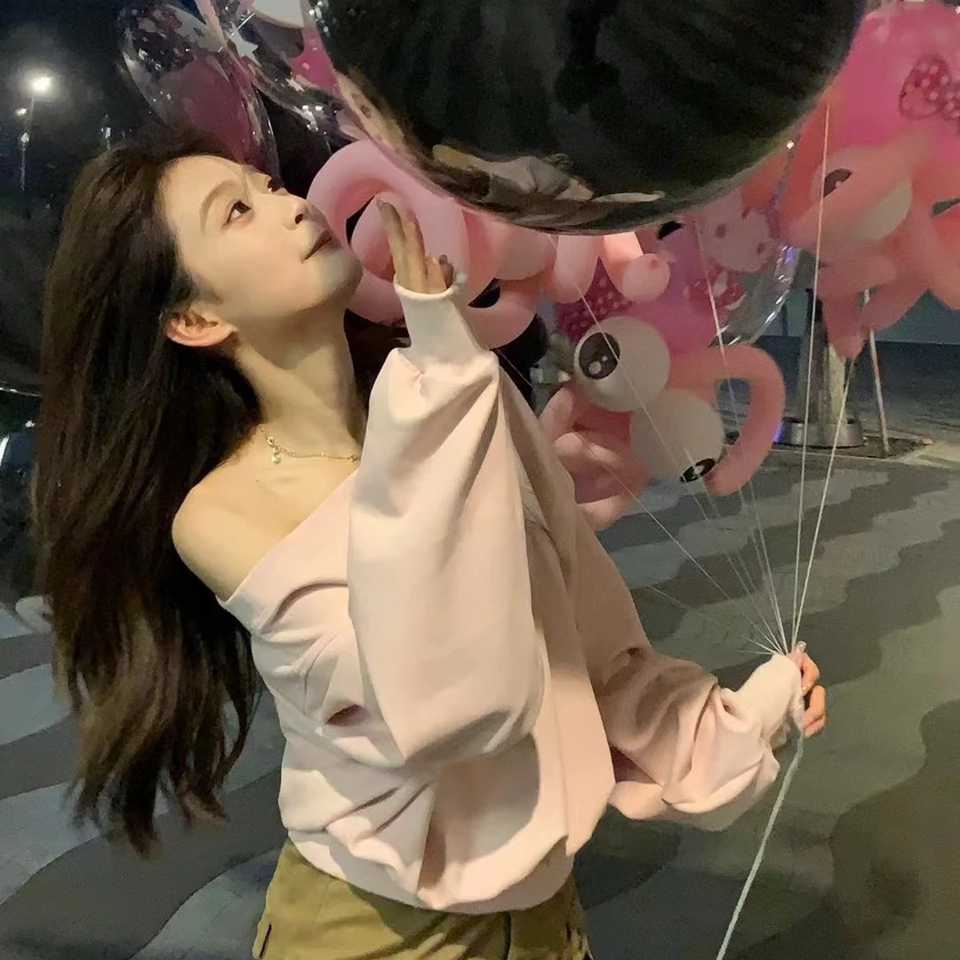 SSYDFER【沉默录】气质网红显瘦时尚休闲百搭宽松秋季卫衣一字肩