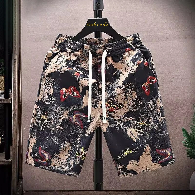 法国Cebrodz冰丝花短裤男2025夏季潮流宽松五分裤真丝凉感沙滩裤