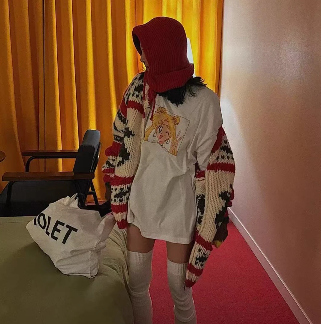 四季百搭大版美少女印花上衣#1755