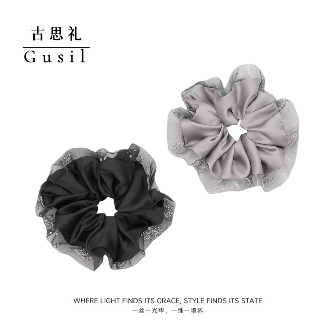 古思礼轻奢感钻纱边缎面肥肠发圈GS8951
