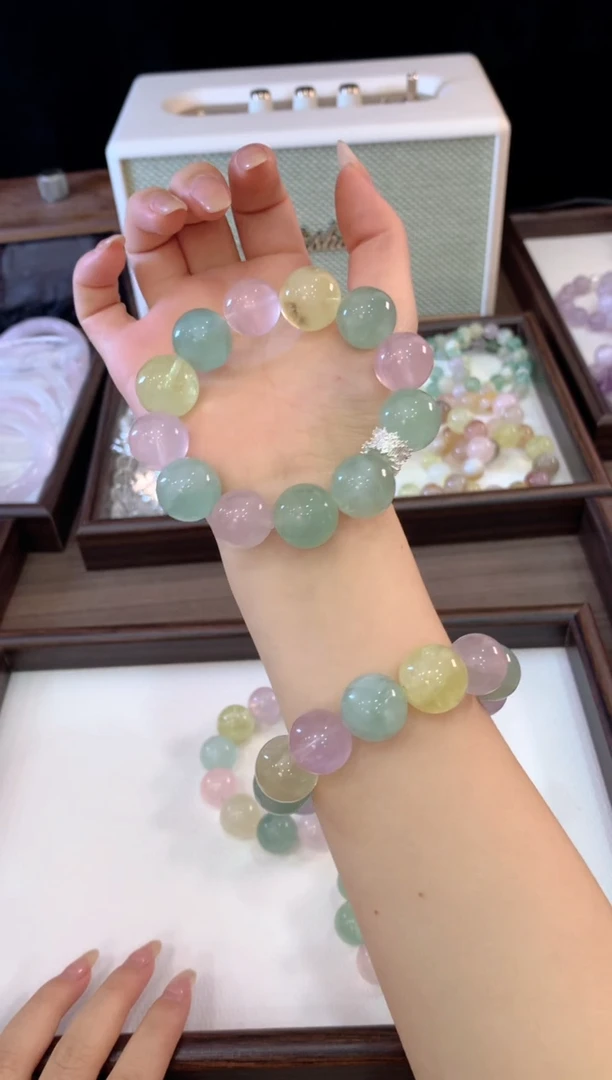 未镶嵌手链水晶桃禧 萤石柠檬晶粉水多宝