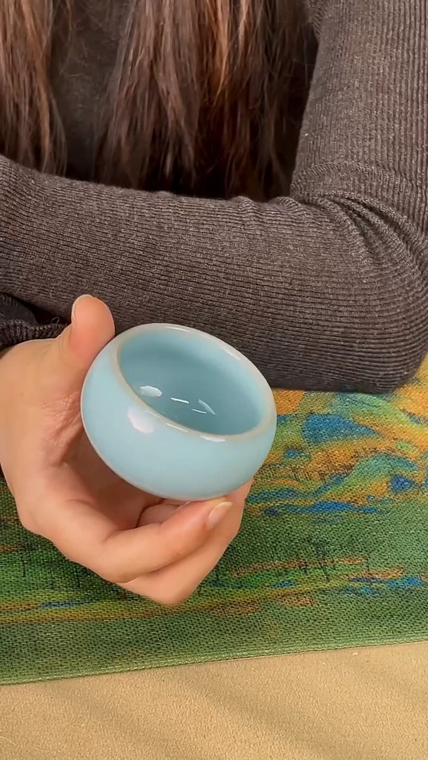 杯子瓷韩红 天青釉 小禅定