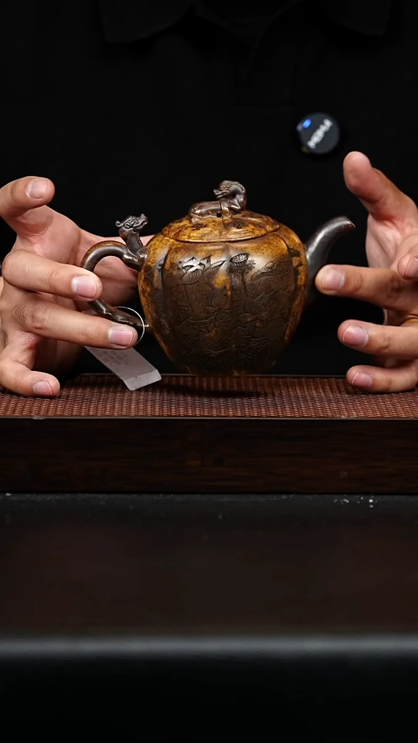 茶杯紫砂宜兴紫砂 筋纹荷韵 龙骨金砂