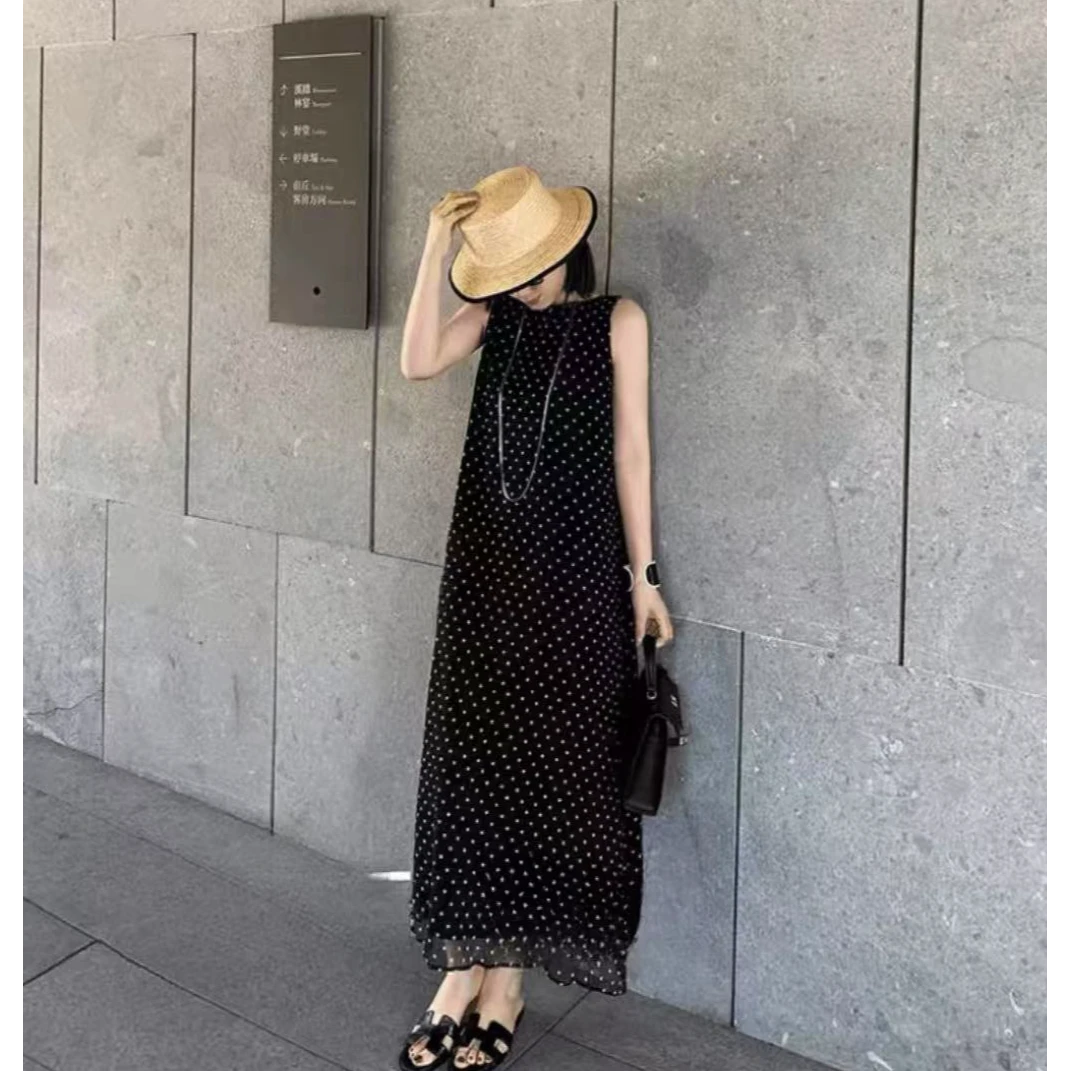【GELINA】2025夏季新款满天星无袖长款显瘦波点简约连衣裙0912