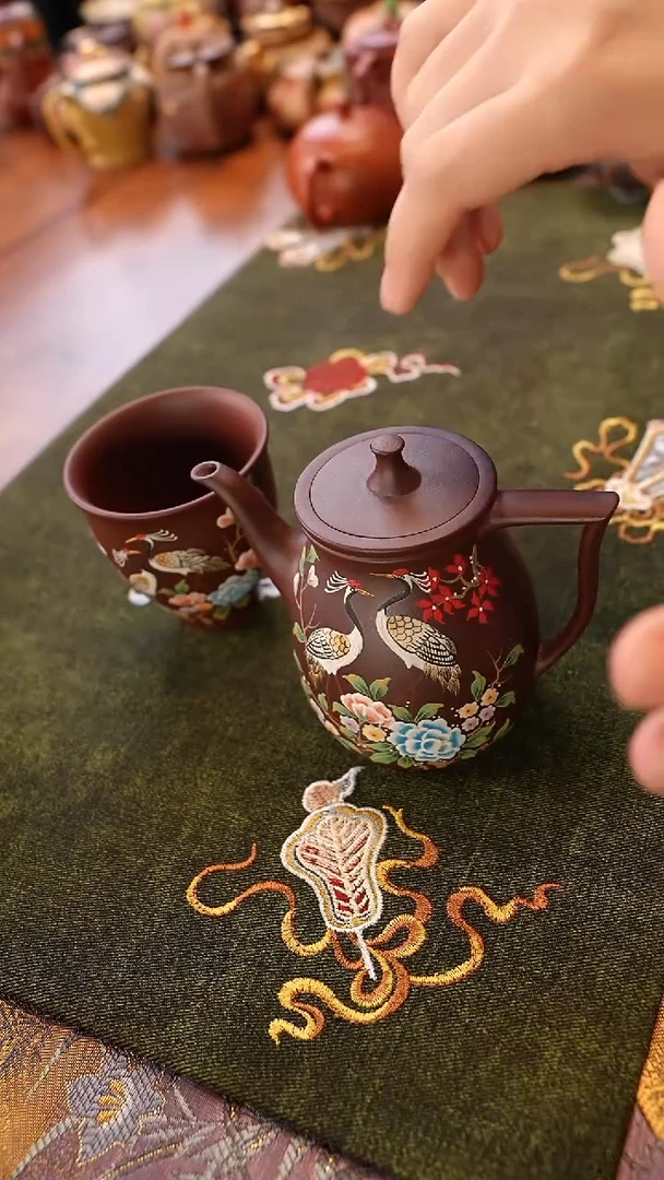 茶壶紫砂仙鹤一壶一杯