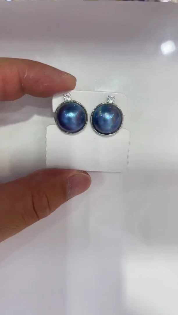 耳饰银S925镶嵌拼合珍珠(马贝珠)清货