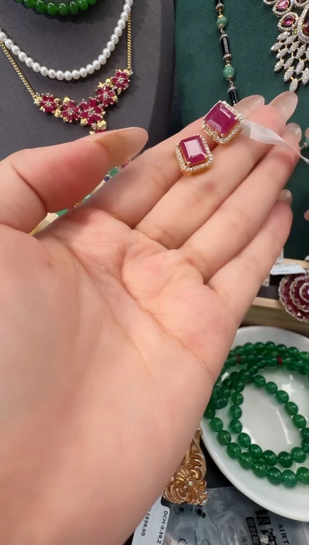 银S925镶嵌耳饰红宝石耳饰