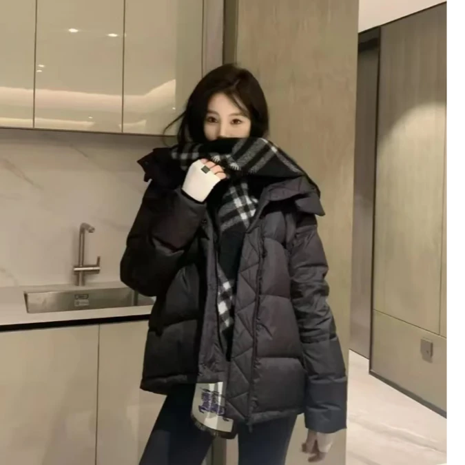 五格清仓羽绒服外套百搭仙女低保和色气质立领连帽羽绒股