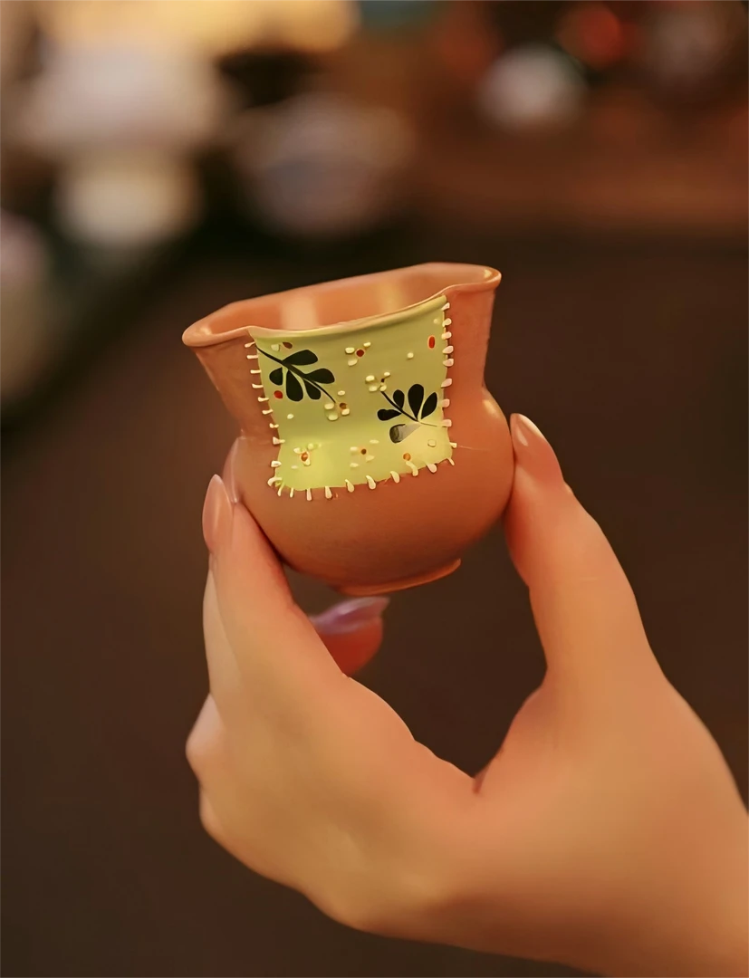 木兮小雏菊全手绘釉下彩复古创意女性青云茶斋陶瓷茶具葫芦花口杯