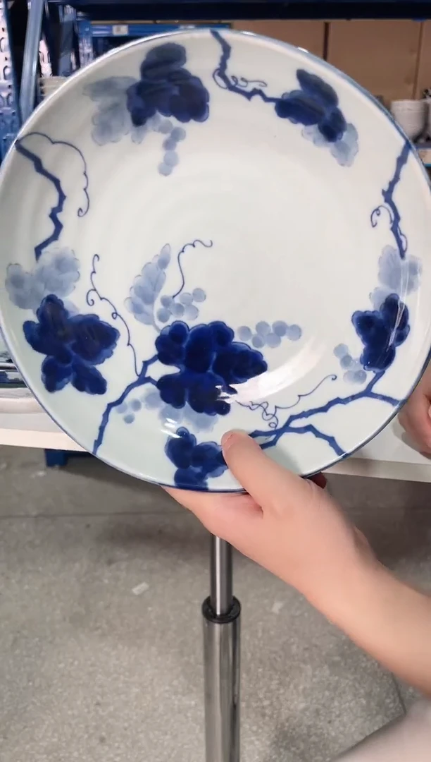 陶瓷【2支】21CM异形深盘蓝染葡萄