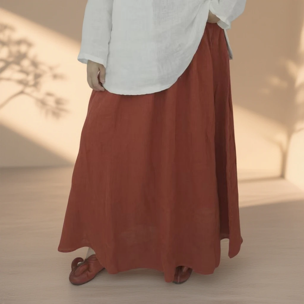 春-稀疏麻染色半裙简约百搭宽松大摆半身裙【90-155】斤