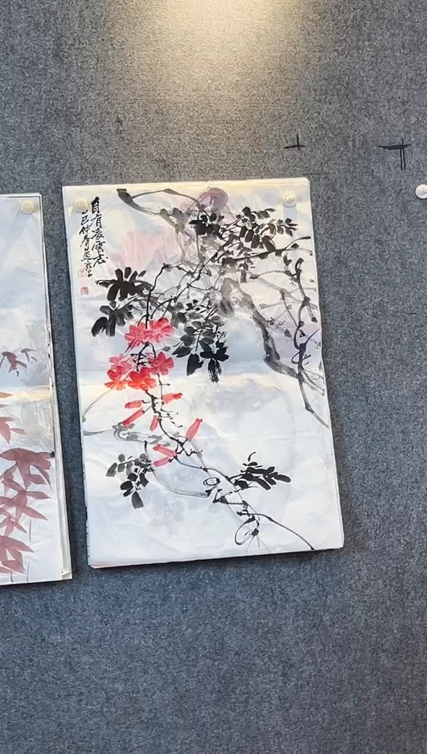 国画高勇利四尺三开花鸟