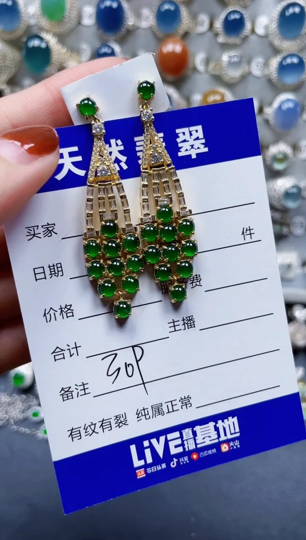 银S925镶嵌翡翠耳饰309