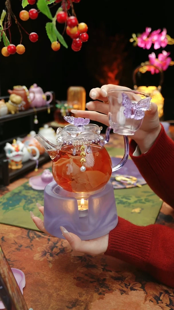 【闪购商品】紫色温茶台+茶壶+链子+杯子