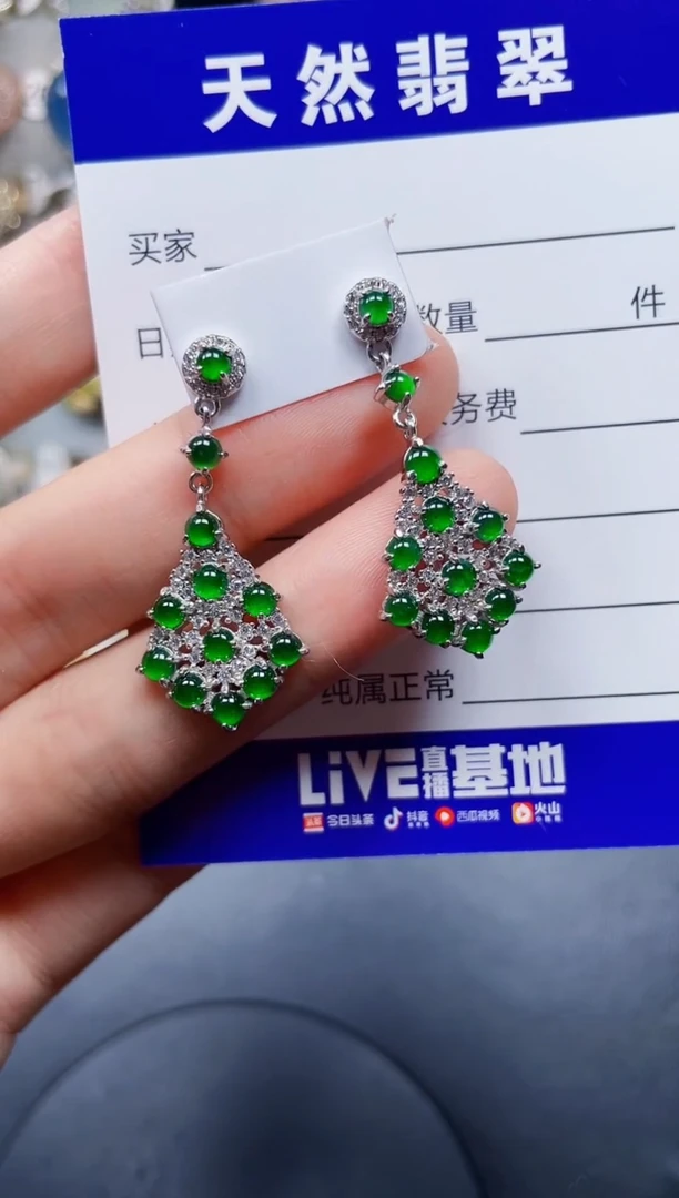 银S925镶嵌翡翠耳饰225