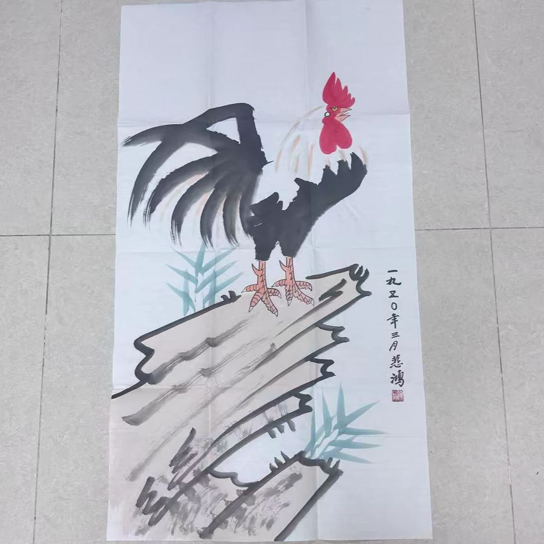 竖幅大公鸡国画《大吉图》适合玄关厅堂挂画
