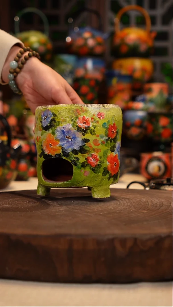 紫砂 油画釉下彩手绘