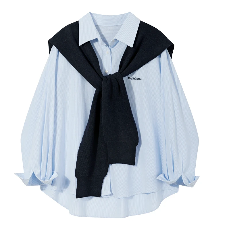 时尚气质小披肩长袖衬衣女款2025秋季新款设计感叠穿显瘦百搭衬衫