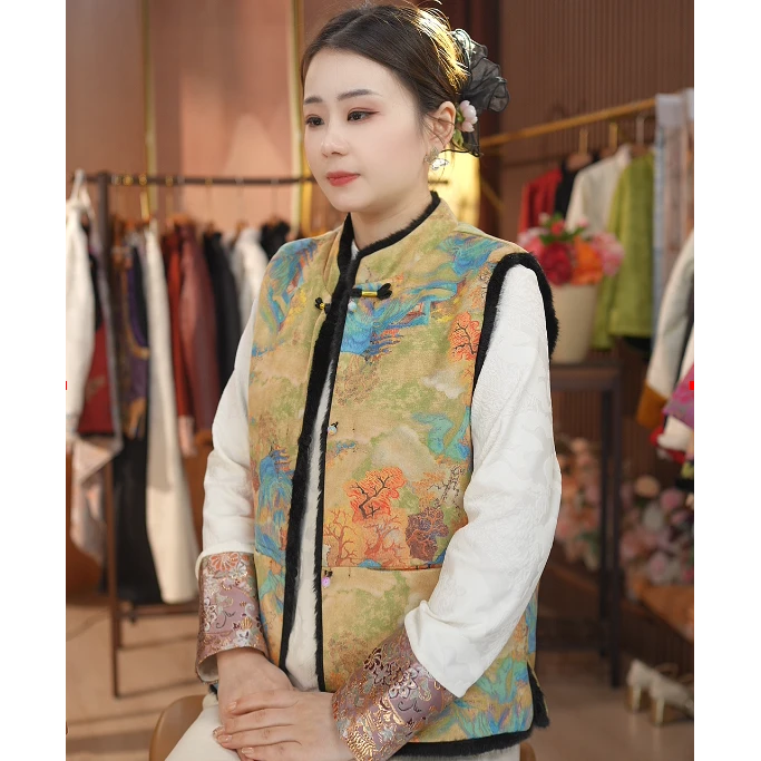 《 茂林修竹-马夹》新中式秋冬新款加厚双面穿国风马甲