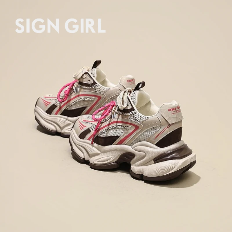 跑步运动老爹鞋女潮2025秋香港新款网面厚底内增高9CM小个子软底