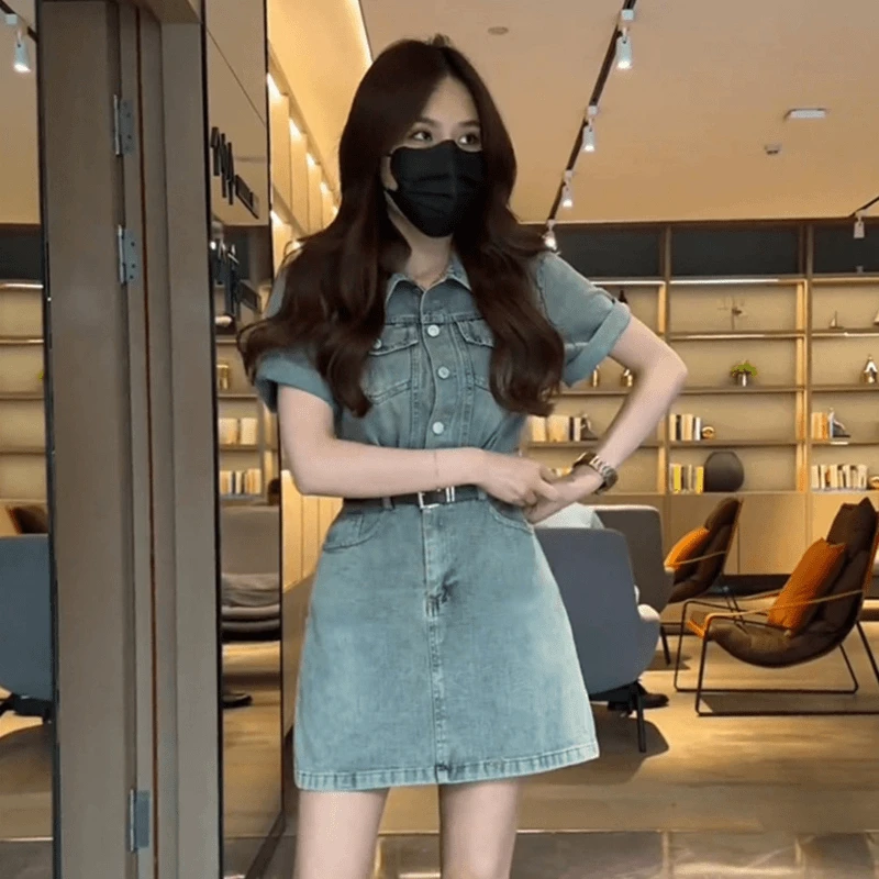 复古牛仔连衣裙女夏季2025新款设计感小众收腰显瘦高级小个子短裙
