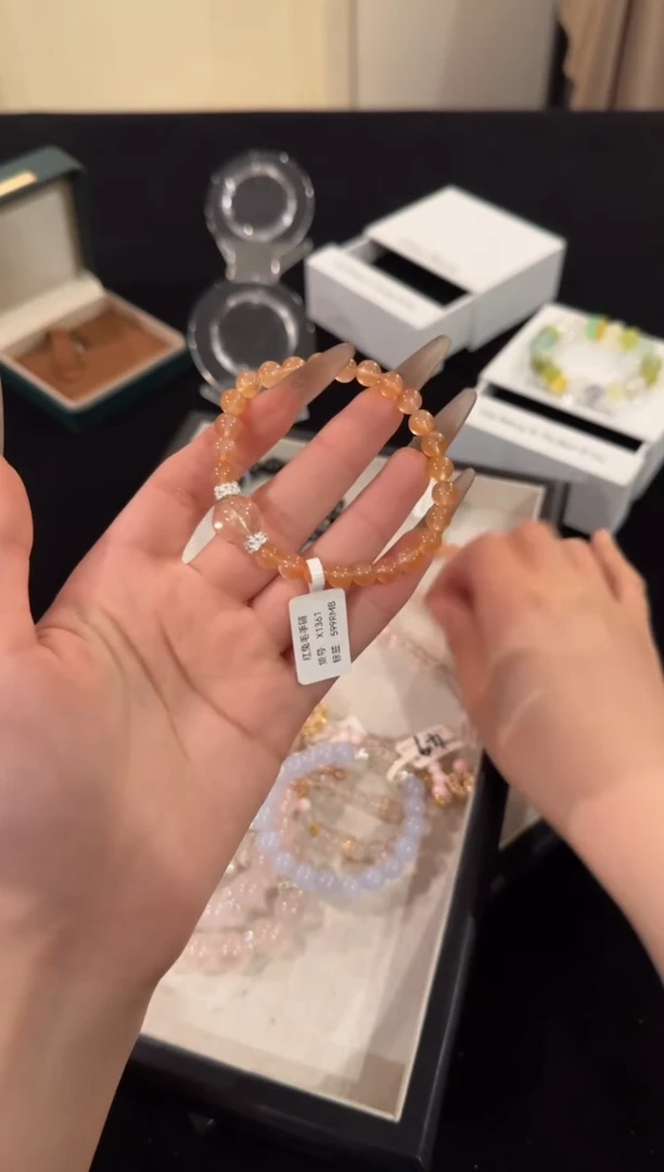 水晶手链合金红兔毛x1361