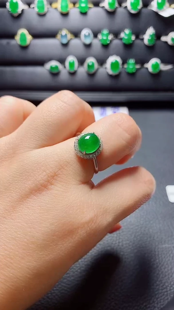 银S925镶嵌戒指翡翠天然翡翠A货s925银镶