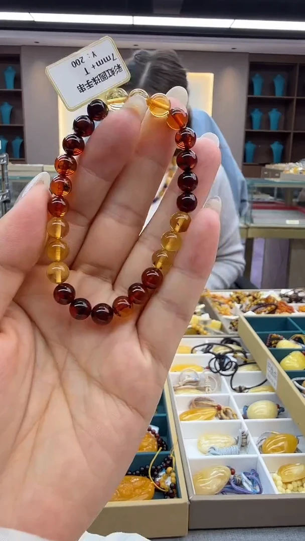 手链琥珀未镶嵌19秒拍号 假一罚三 7mm