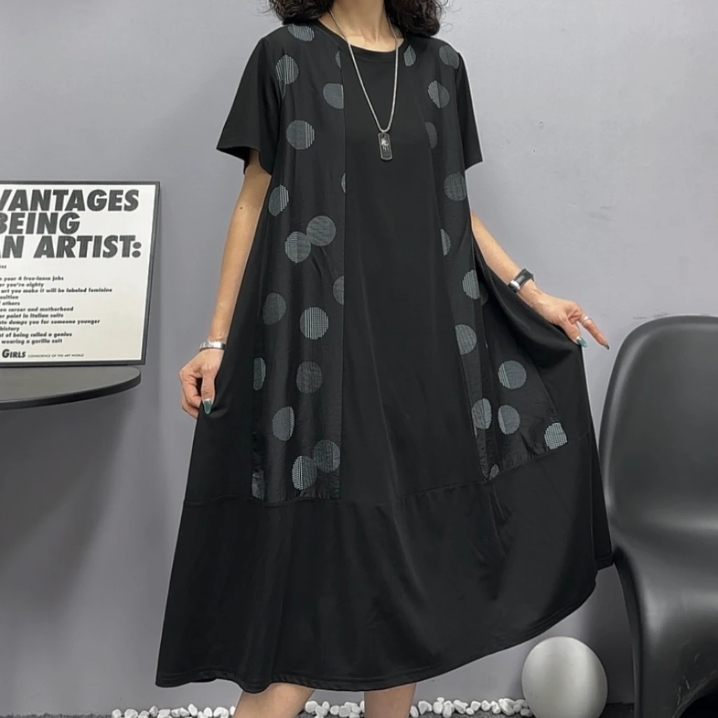 10842新款夏季休闲减龄宽松显瘦拼接优雅连衣裙QZ