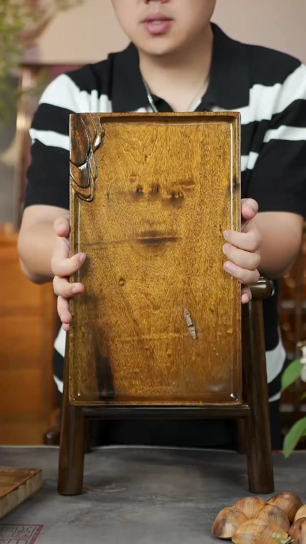 金丝楠022号阴沉满雨滴巧雕孤舟山水茶盘