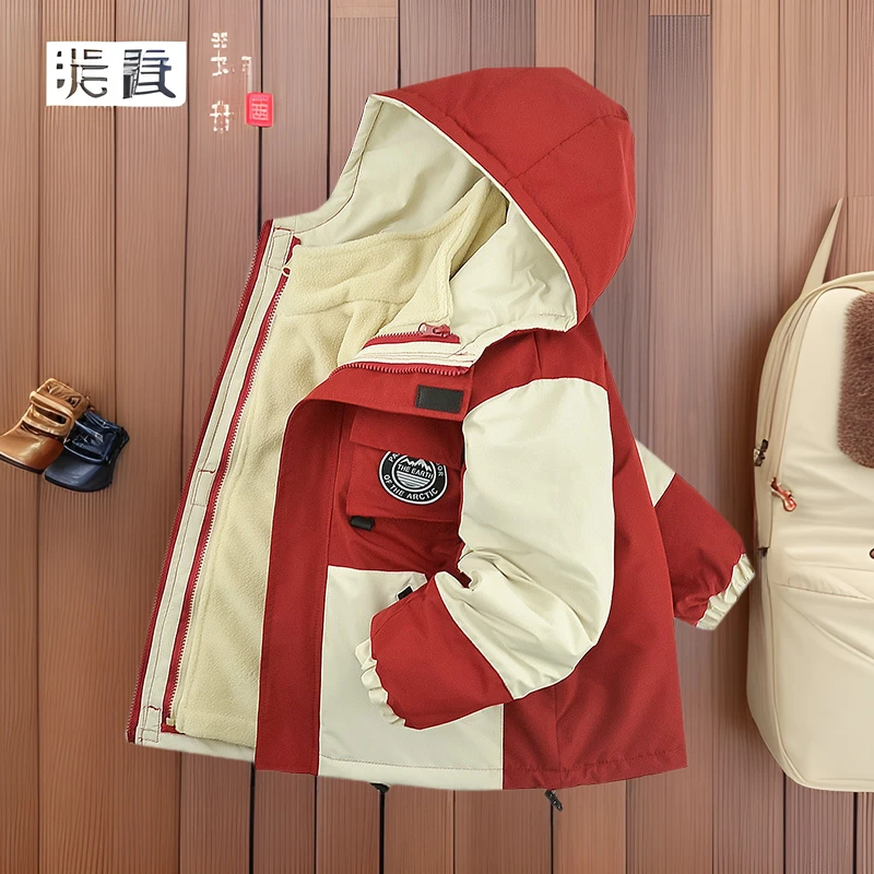 男女童两件套冲锋衣秋冬儿童加棉加厚绒可拆卸外套三合一2025新款