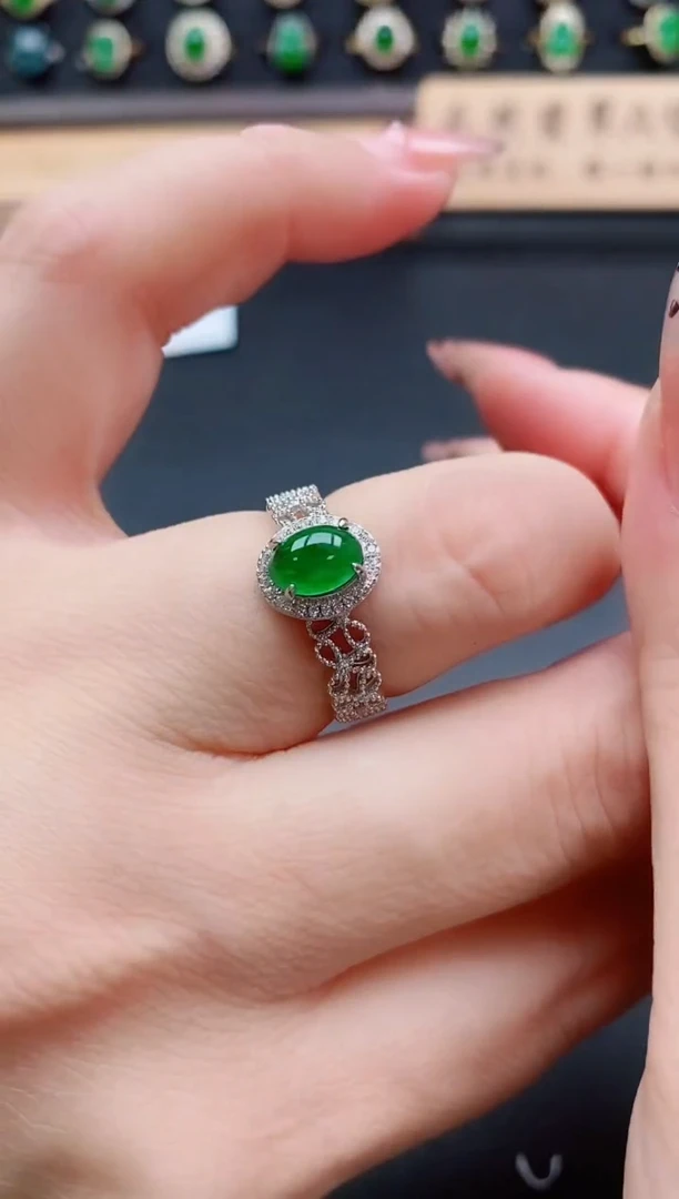 银S925镶嵌戒指翡翠1