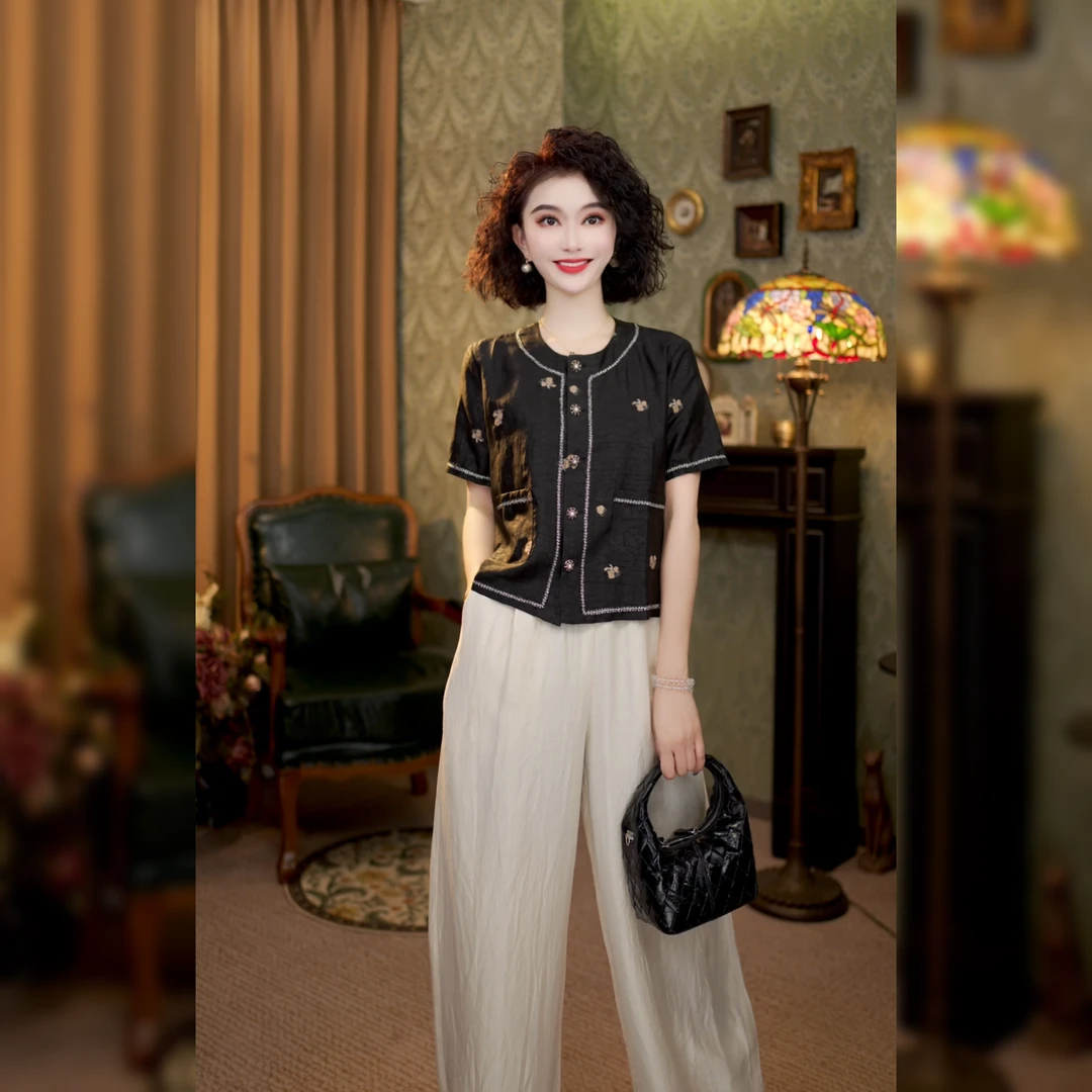 2025夏季新款小香风休闲气质圆领衬衫LY-G8381