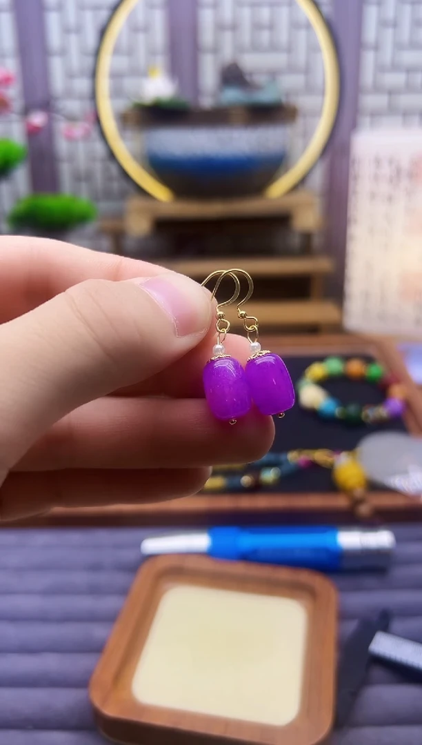 翡翠14K金镶嵌耳饰E415