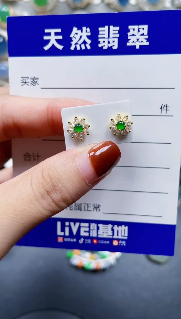 银S925镶嵌翡翠耳饰701