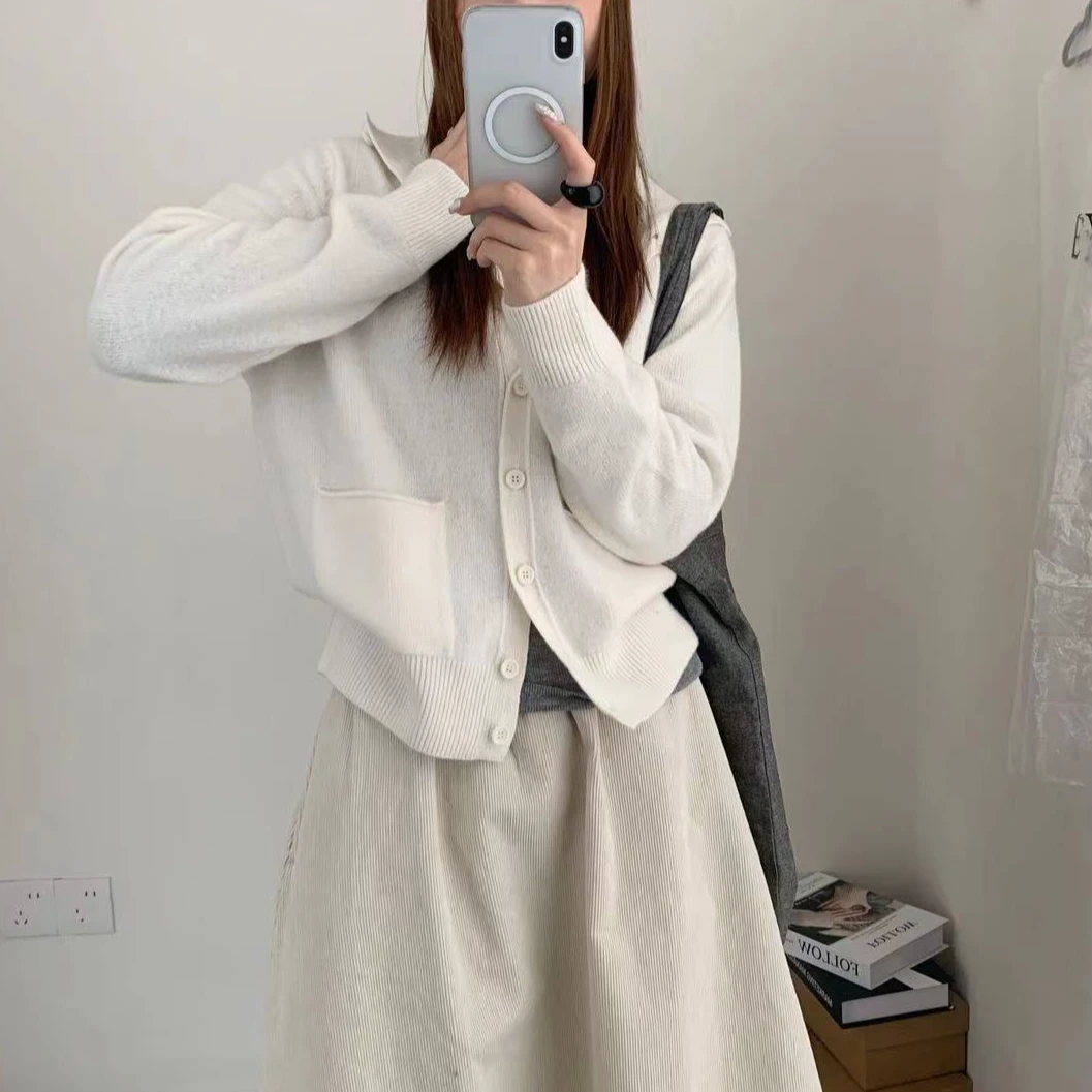 【素简.830199】2025秋冬新款100绵羊毛卷边口袋女装上新羊毛衫